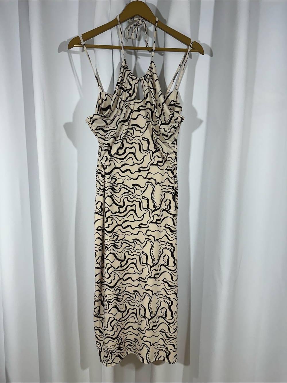 Abercrombie & Fitch Abstract Halter Midi Dress XL Bodycon Black Cream Summer
